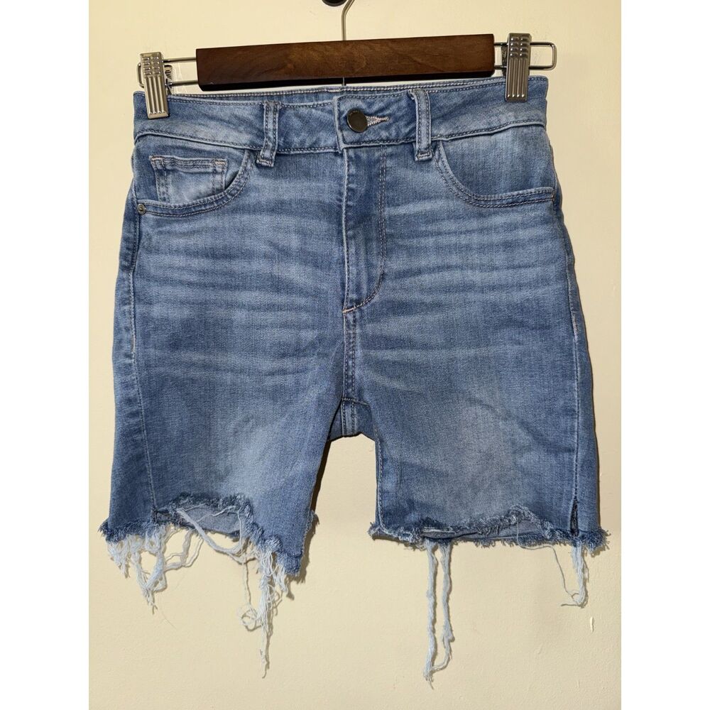 DL1961 Florence Instasculpt Mid Rise Cut Off Denim Shorts Medium Wash Sz 25